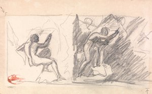 Deux esquisses : nu masculin assis, vue arrière ; figure debout, gesticulant